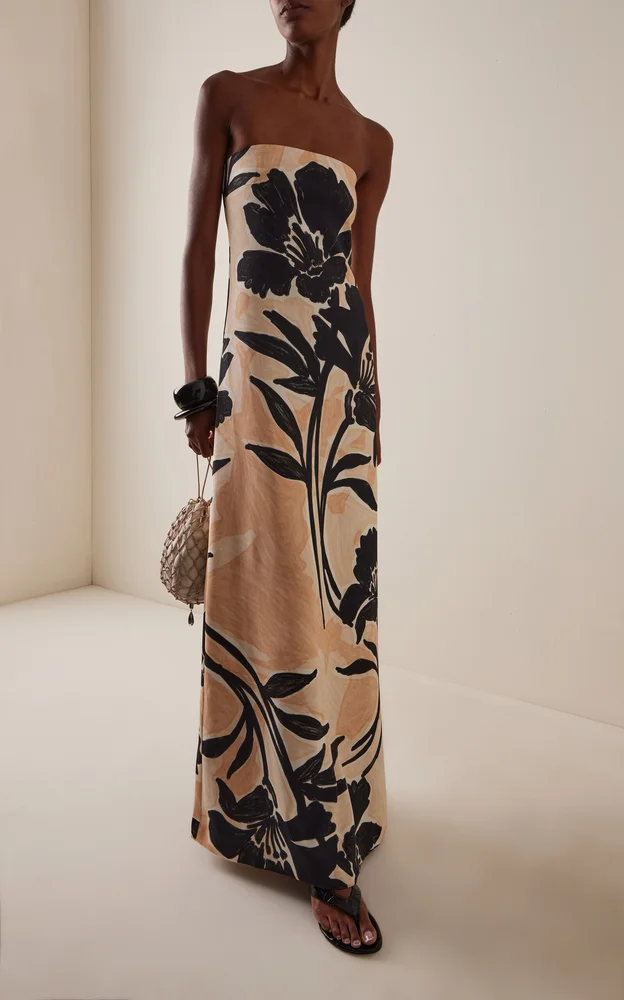 Benita Strapless Floral Crepe Maxi Dress