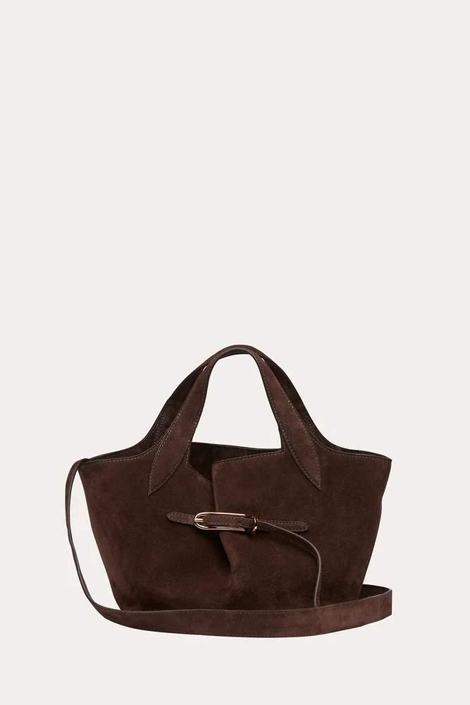 Belted Tote Mini Dark Brown Suede