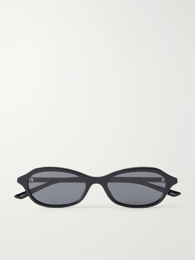 Bella Interlocking G-detailed oval-frame silver-tone recycled-acetate sunglasses