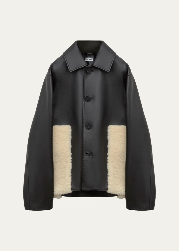 Leather & Lamb Shearling Single-Breasted Jacket