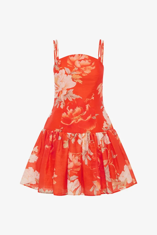 Lorena Ruffled Mini Dress - Saffron Peony Print