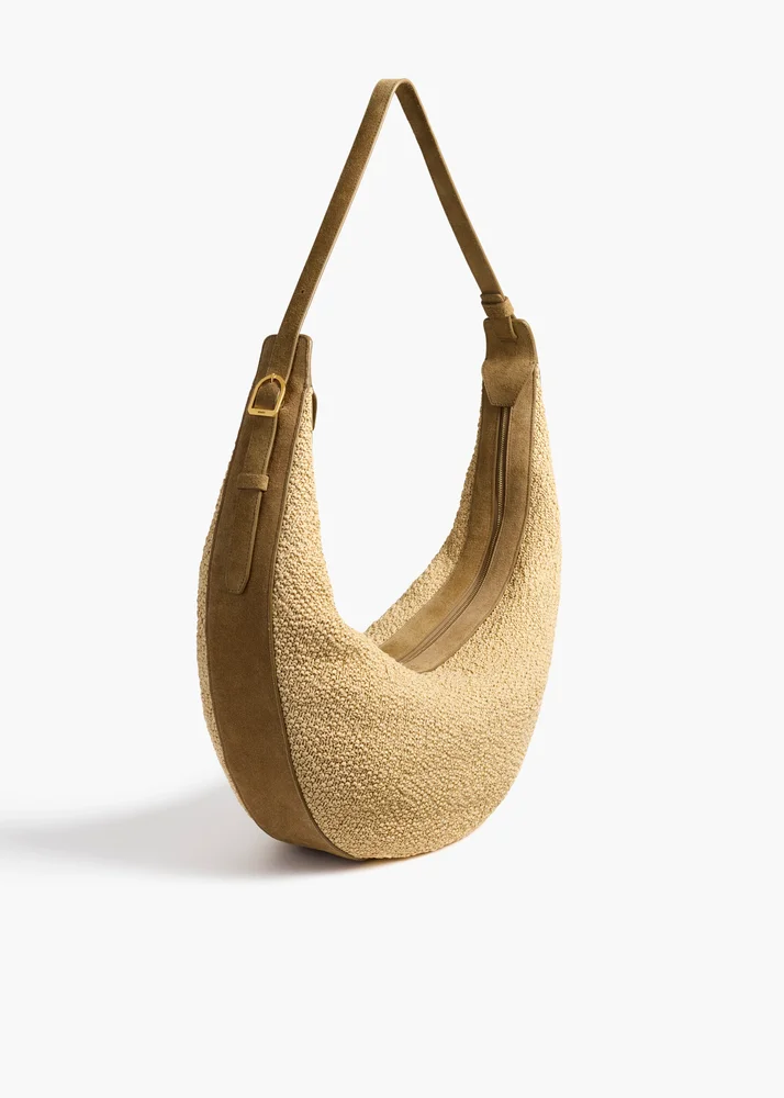 Khaite Augustina Hobo in Wheat Suede and Natural Raffia