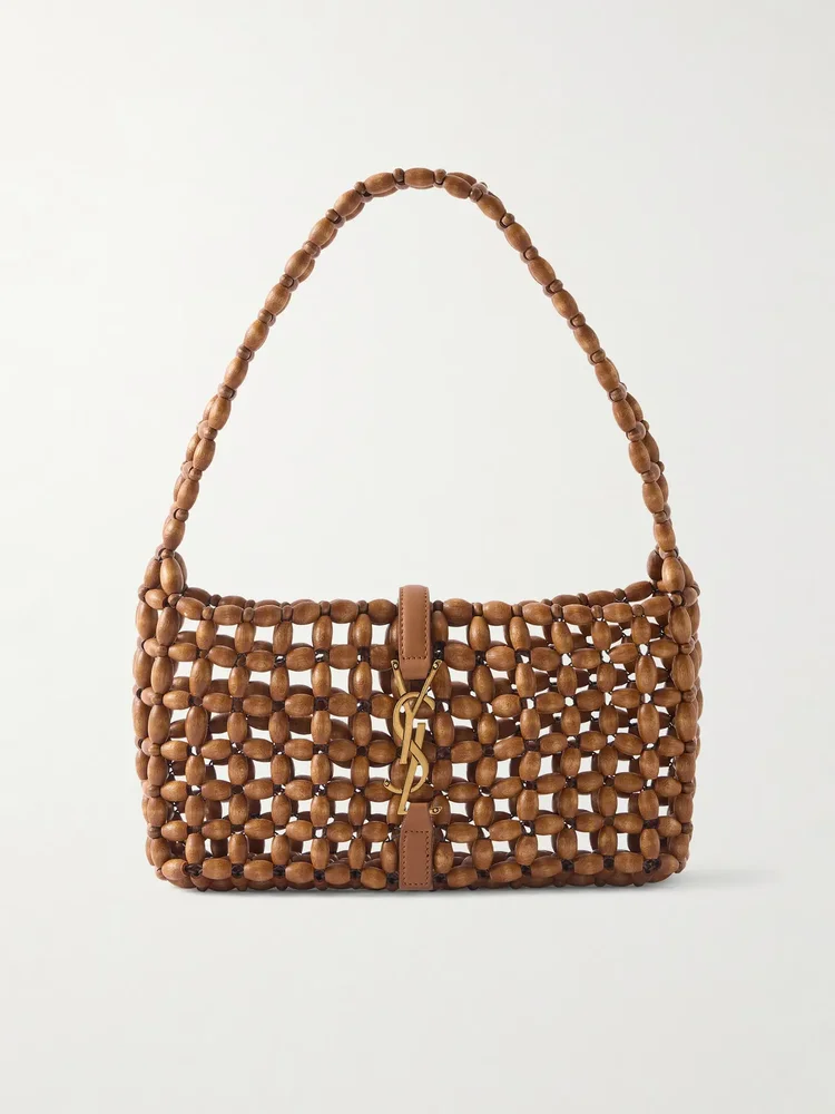 Le 5 À 7 leather-trimmed woven wood shoulder bag