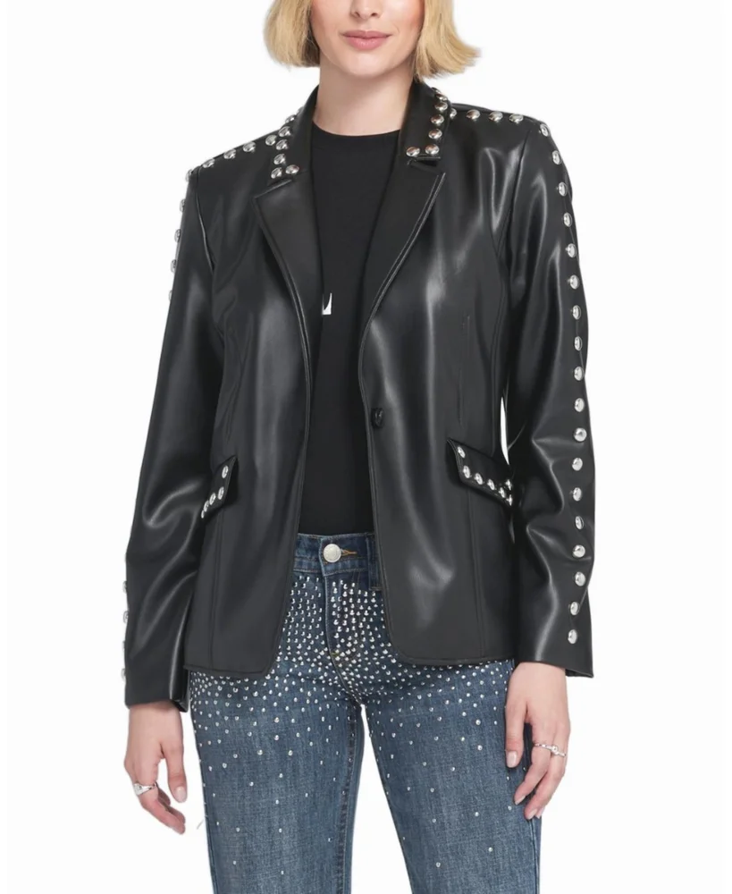 Studded Faux Leather Blazer