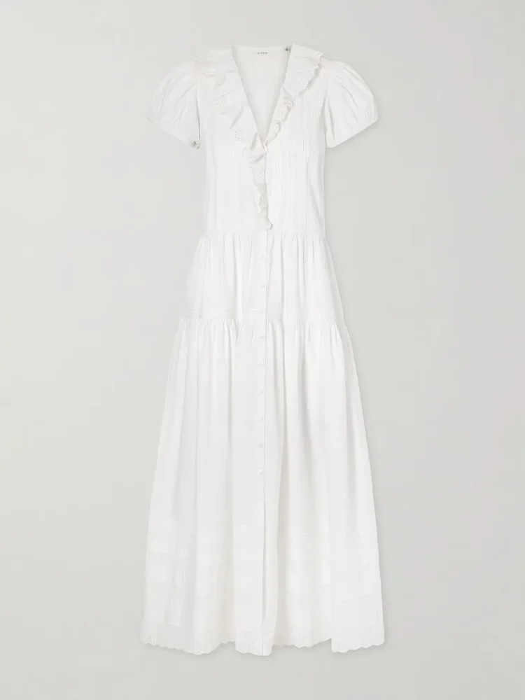 eliette ruffled brodeire anglaise trimmed organic cotton midi dress