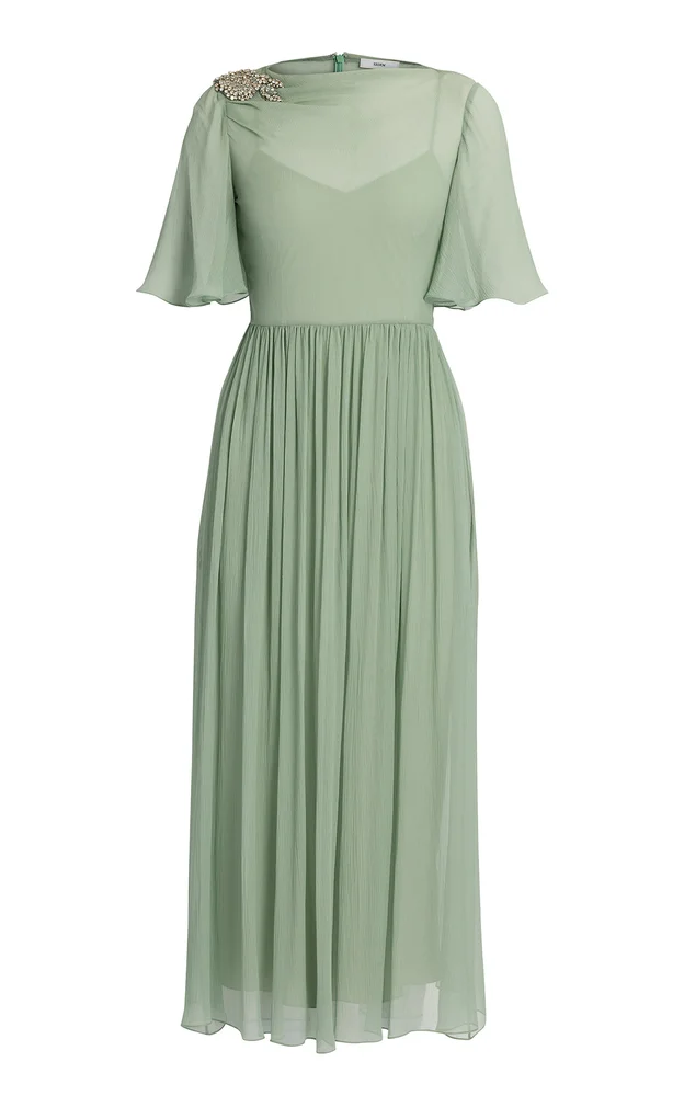 Embellished Silk Creponne Midi Dress