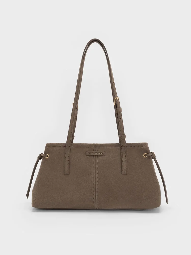 Noane Elongated-Handle Shoulder Bag, Stone Grey