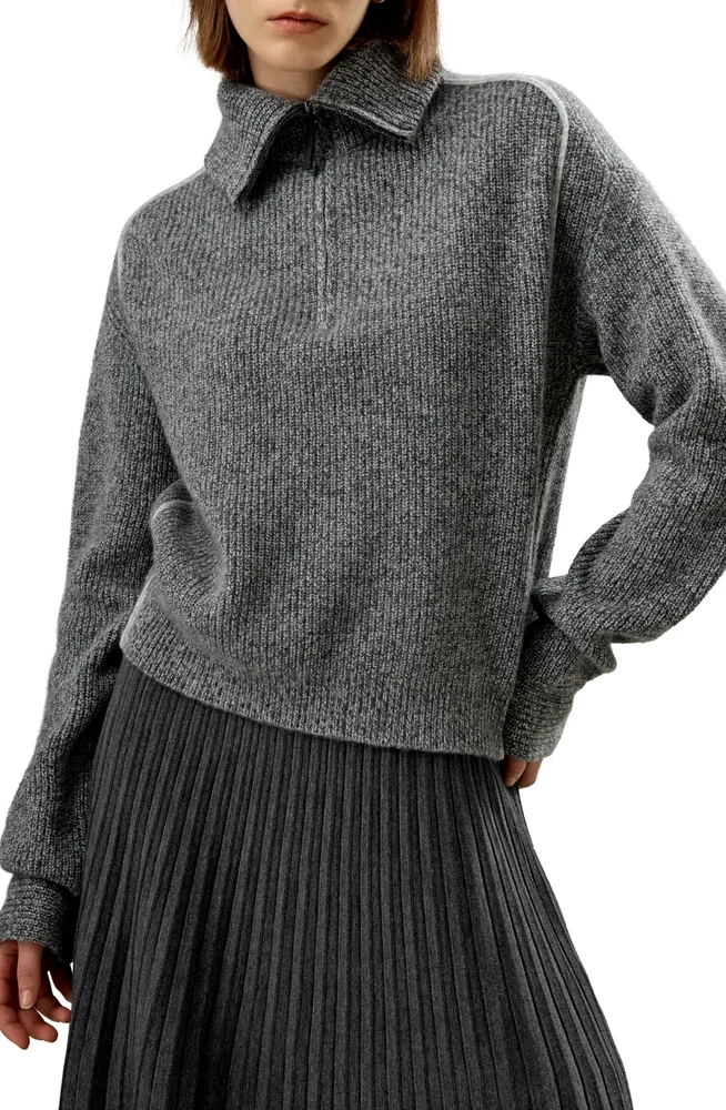 Women's Cashmere Half Zip-Up Ribbed Sweater