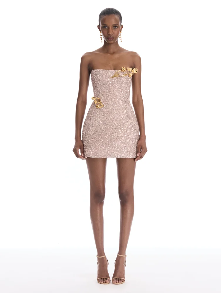 Oscar de la Renta Iris Crystal Embroidered Mini Dress