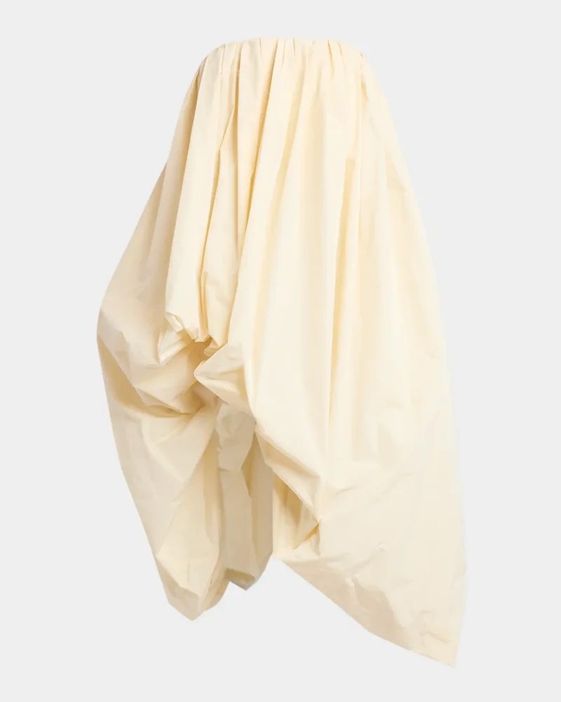 Strapless Asymmetric Draped Balloon Midi Dress