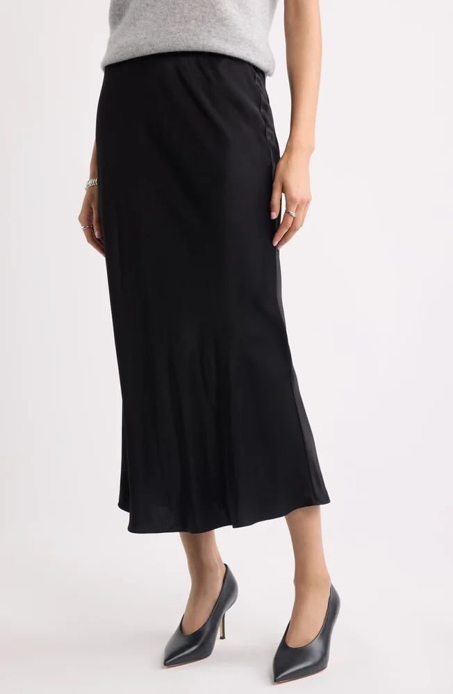 Bias Cut Satin Midi Skirt