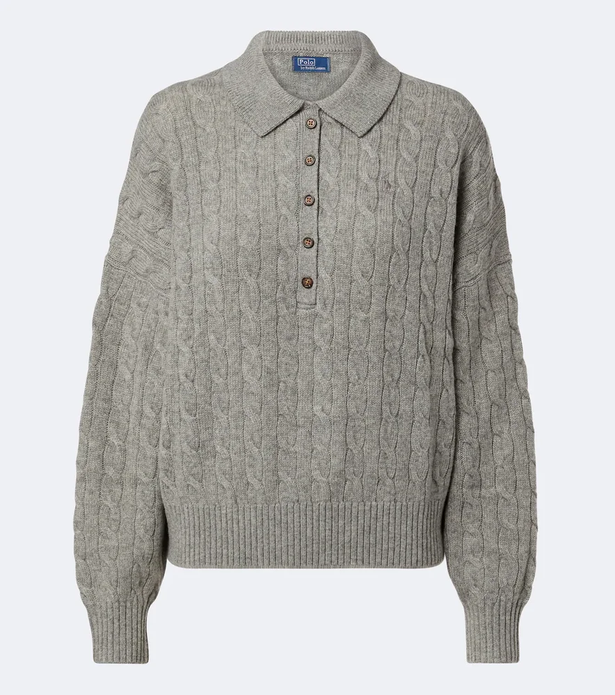 Cable-knit wool and cashmere polo sweater