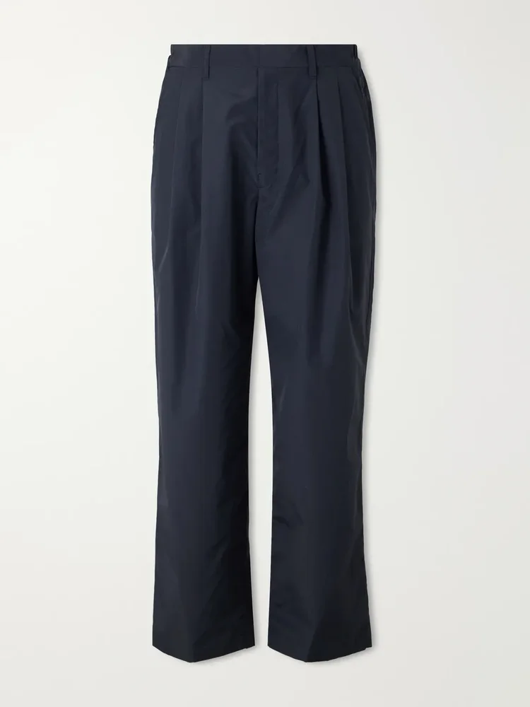 Wide-Leg Cotton-Blend Pleated Satin Trousers