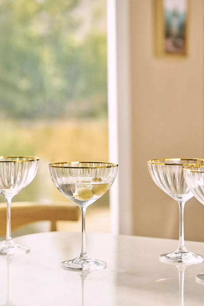 Waterfall 24k Gold Accent Coupe Glasses, Set of 4