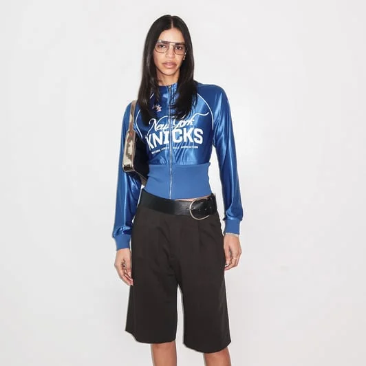 Women's Blue New York Knicks Cropped Track Jacket