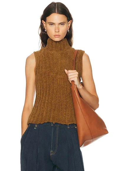 Ribbed Sleeveless Turtleneck Sweater
