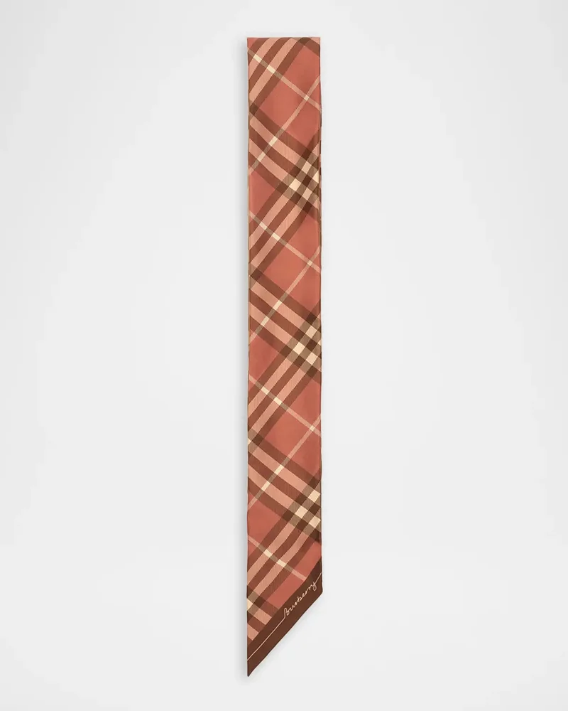Skinny Contrast Check Silk Scarf