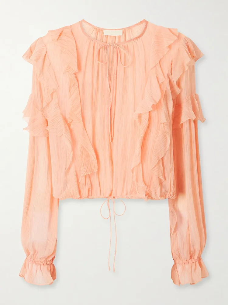 delfina cropped ruffled silk crepon blouse