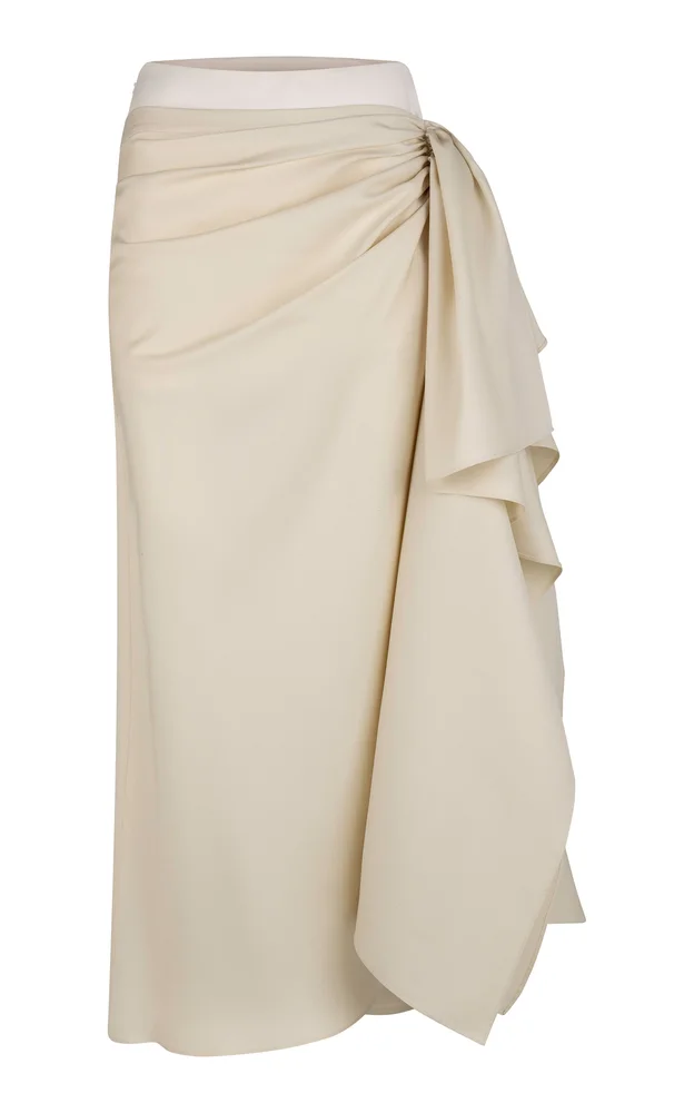 Liliana Ruched Draped Silk Maxi Skirt