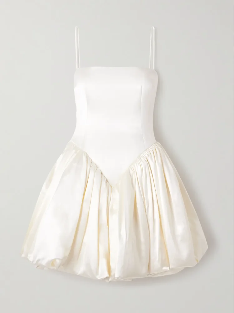 Birdie gathered silk and wool-blend satin bustier mini dress