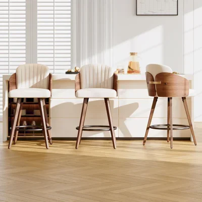 Tyandra Faux Leather Swivel Upholstered Counter Stools with Wood Frame