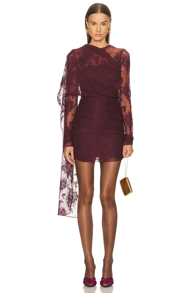 Xenia Lace Cape Effect Mini Dress