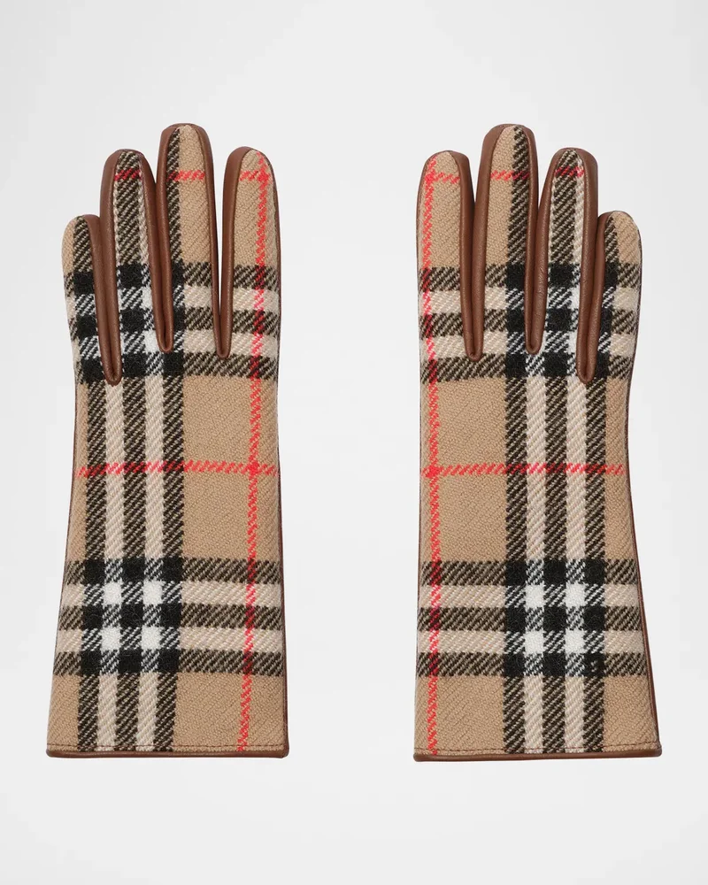 Check Wool and Leather Gloves
