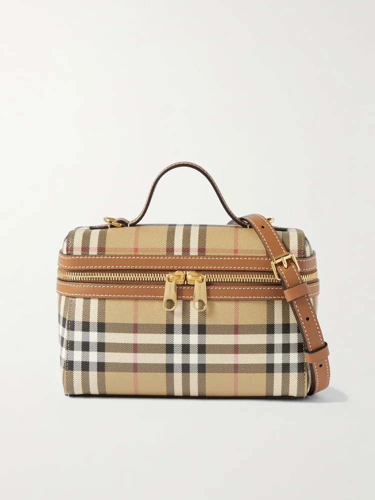 Leather Trimmed Checked Vanity Bag