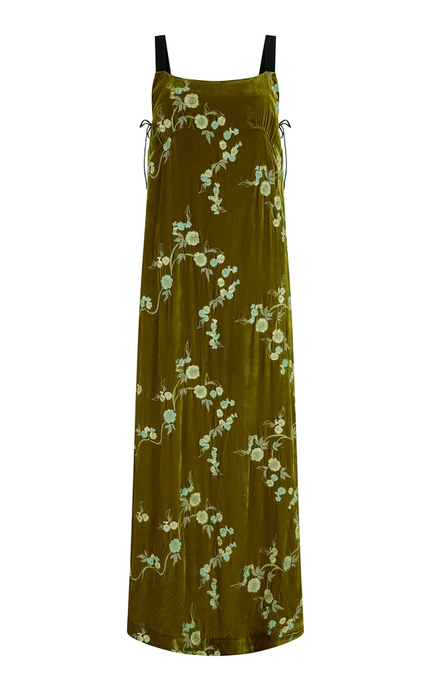 Exclusive Pairo Embroidered Velvet Maxi Dress