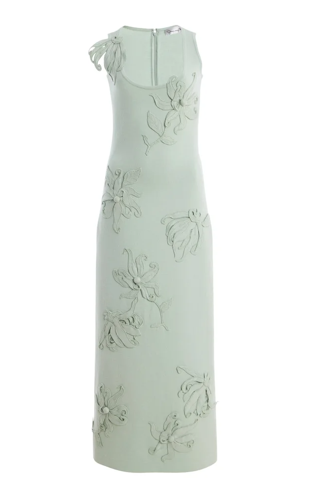 Embroidered Virgin-Wool Midi Dress