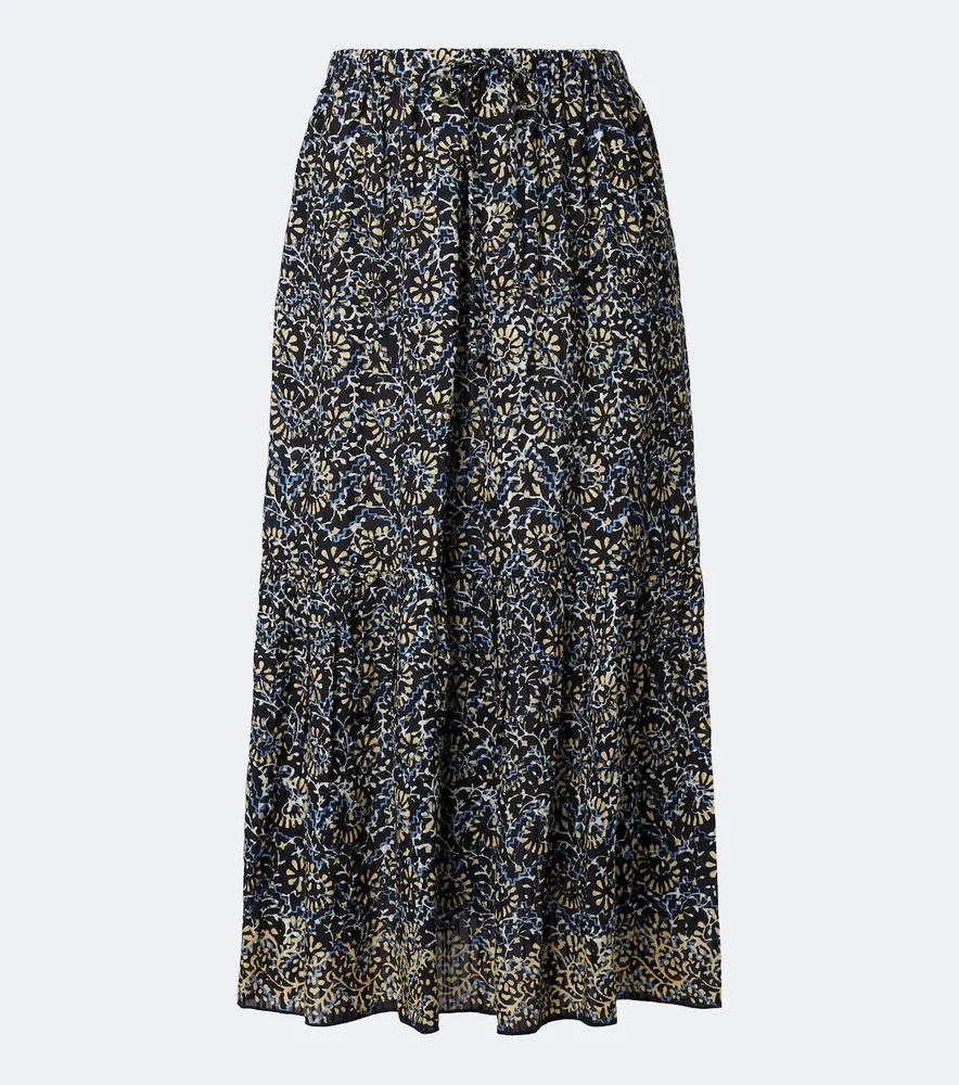 Olina printed tiered cotton-blend midi skirt