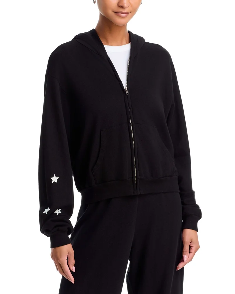 Crop Zip Hooded Cotton Sweatshirt