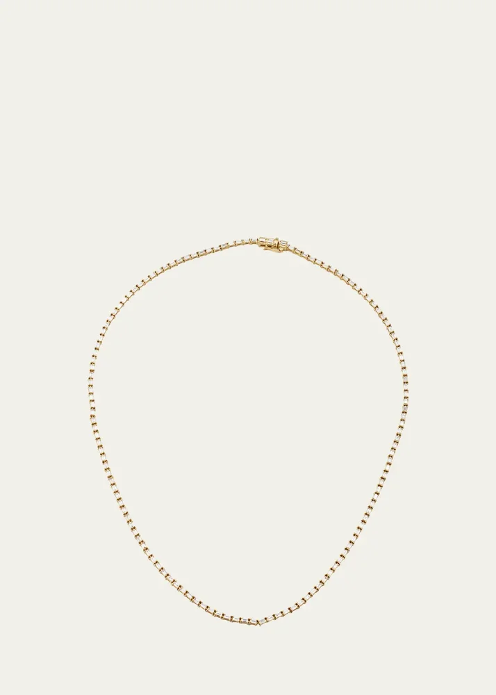 14K Yellow Gold Baguette Diamond Tennis Necklace. 16"L
