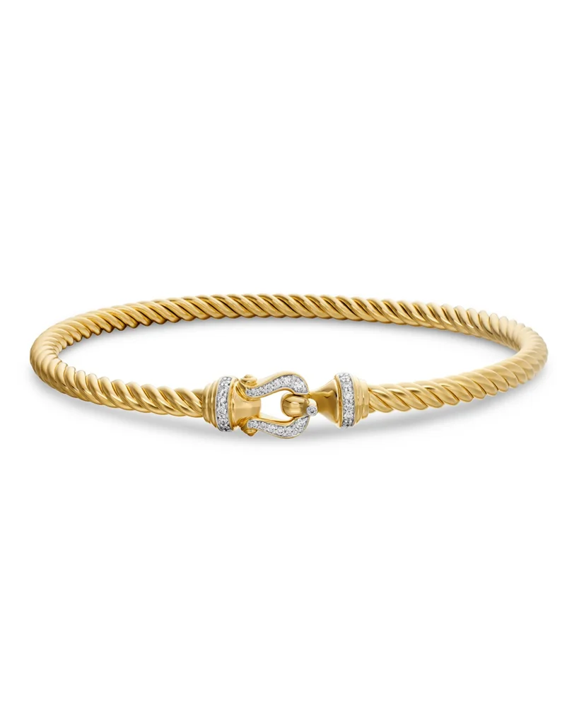 18K Yellow Gold Cable Diamond Buckle Cablespira® Bangle Bracelet, 3.5mm