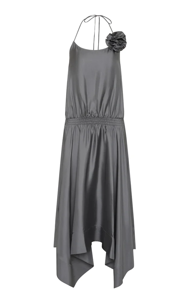 Silk Halter Rosette Midi Dress