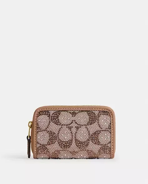 Essential Small Zip Around Card Case In Crystal Signature Jacquard
