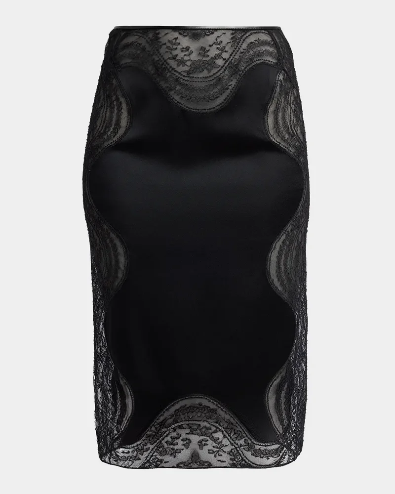 Lace-Trim Crepe Envers Satin Knee-Length Skirt