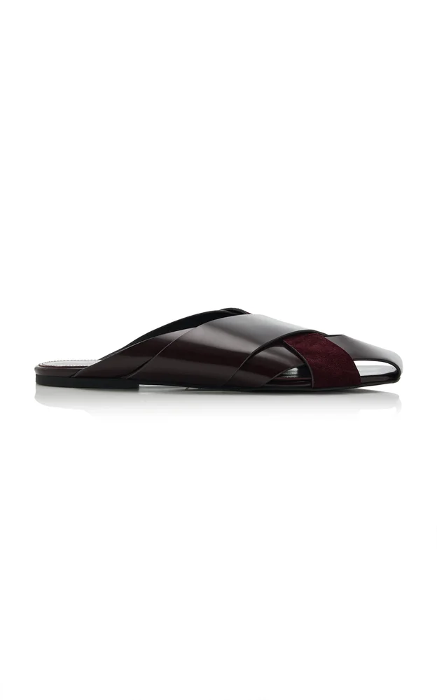 Slant Cross Leather Slides
