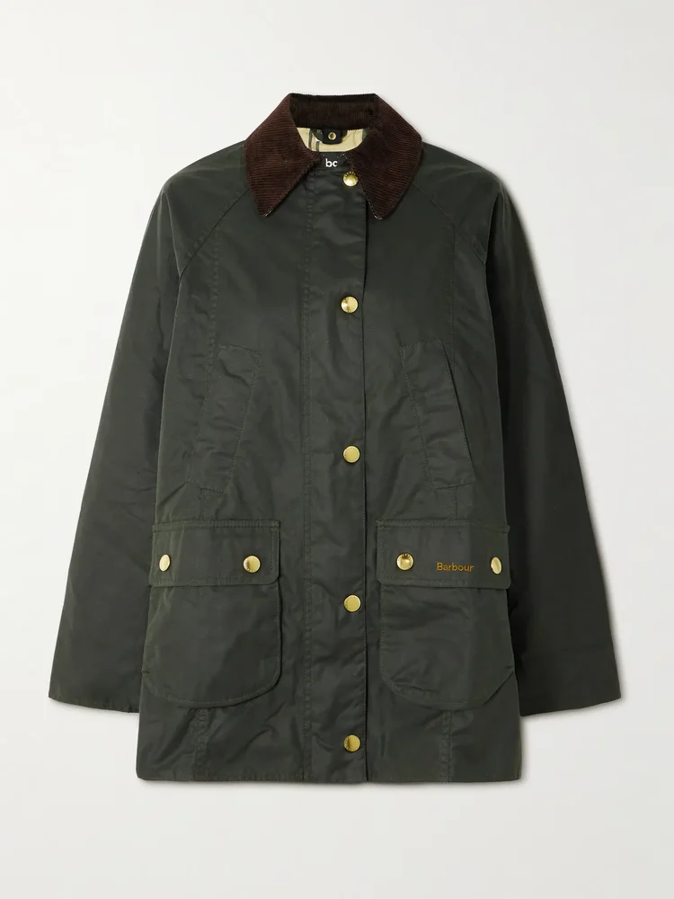 Beadnell corduroy-trimmed waxed-cotton jacket