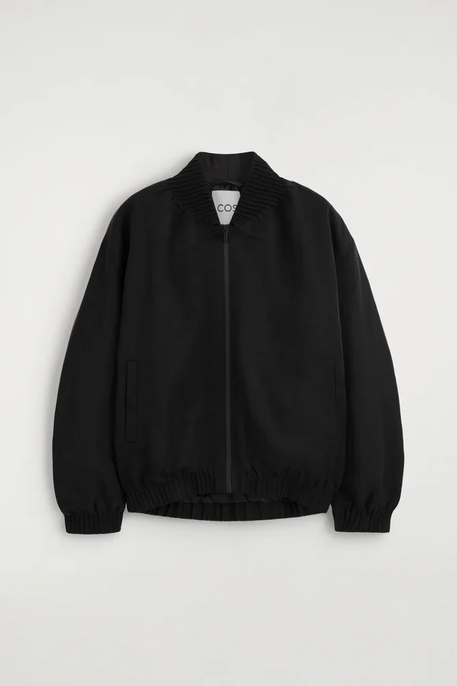 Gathered Nylon Bomber Jacket