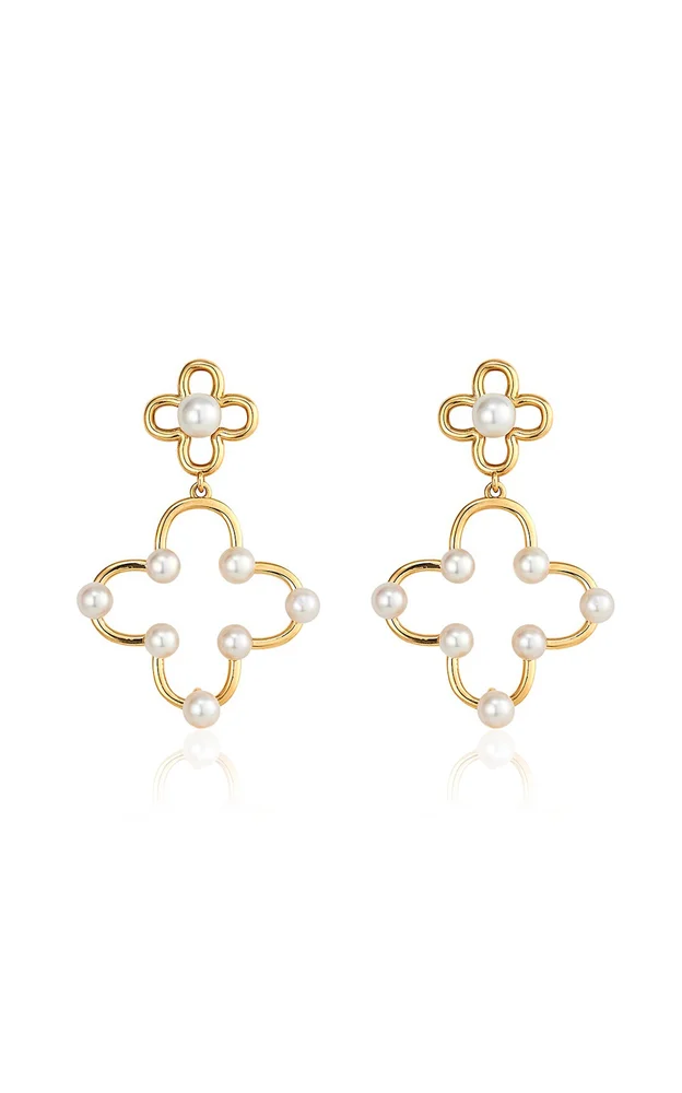 18K Yellow Gold Pearl Earrings