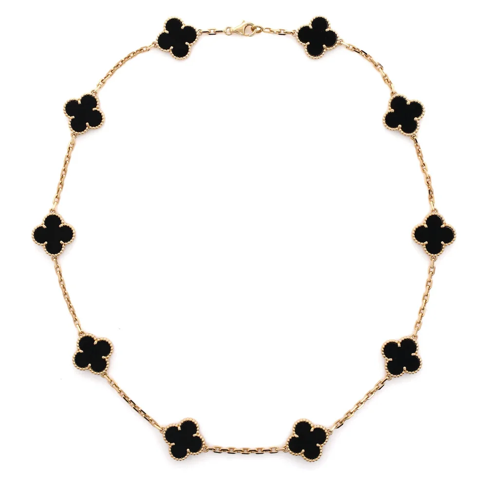 Vintage Alhambra 10 Motifs Necklace 18K Yellow Gold And Onyx