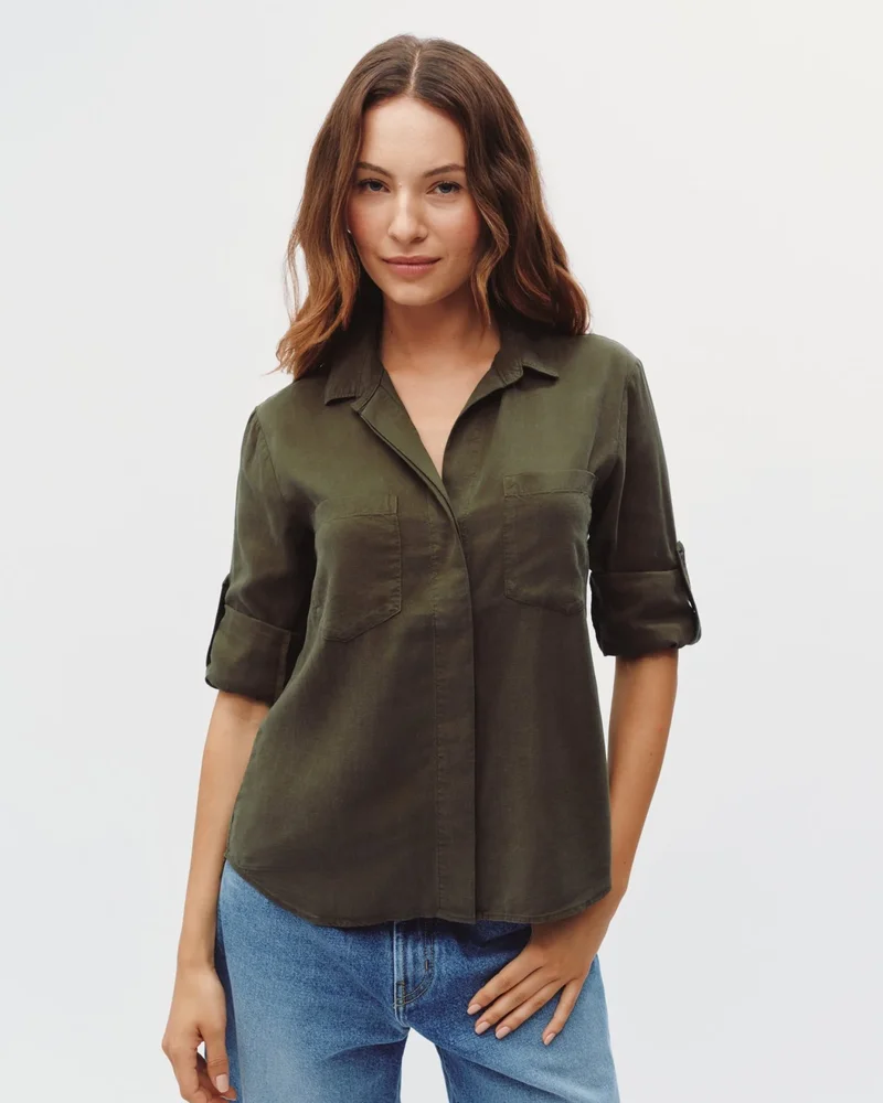 Split Back Button Down - Olive Night