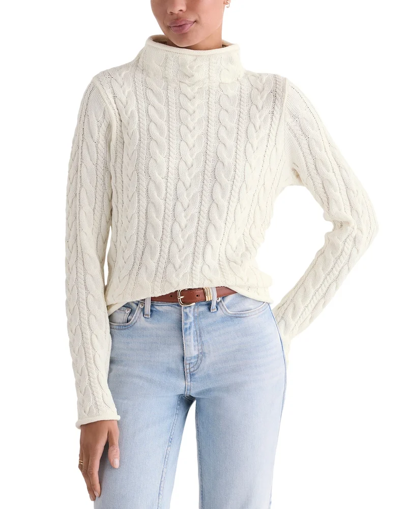 Mock Neck Cotton Knit Sweater