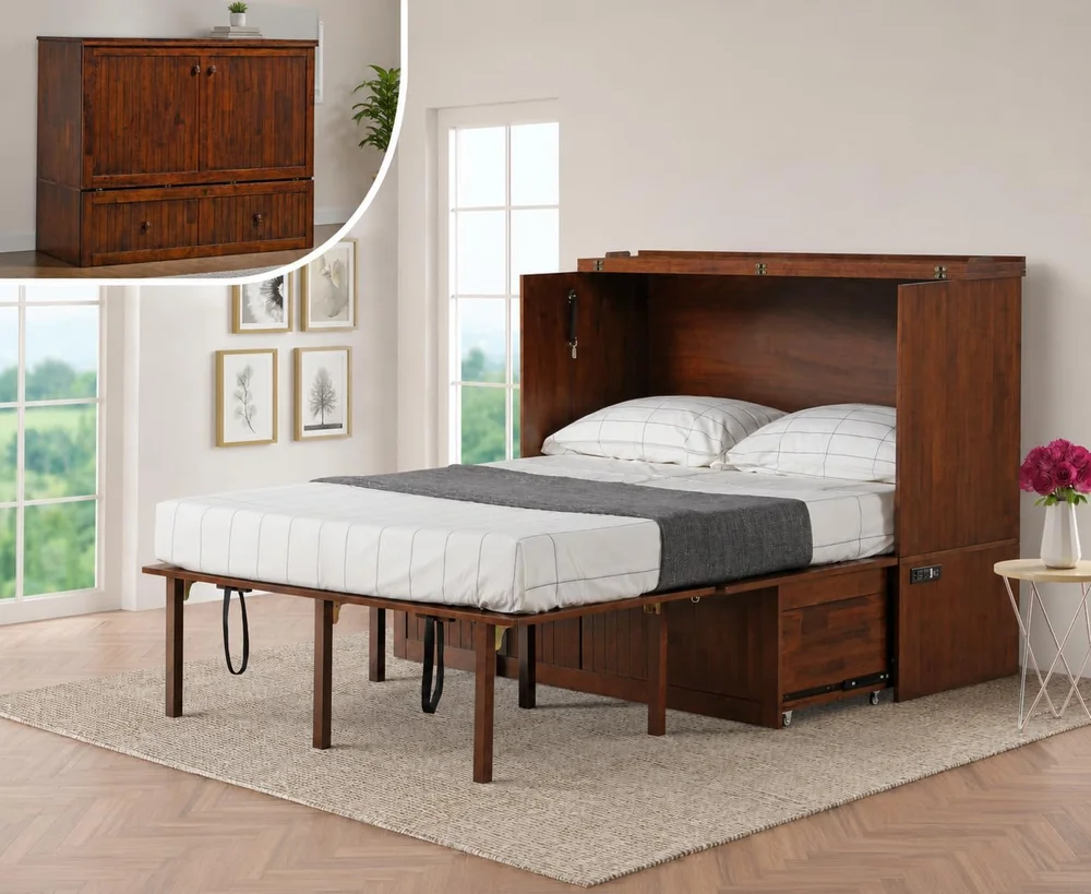 Murphybedz Tuscany Murphy Cabinet Chest Bed with Charging Station, Queen