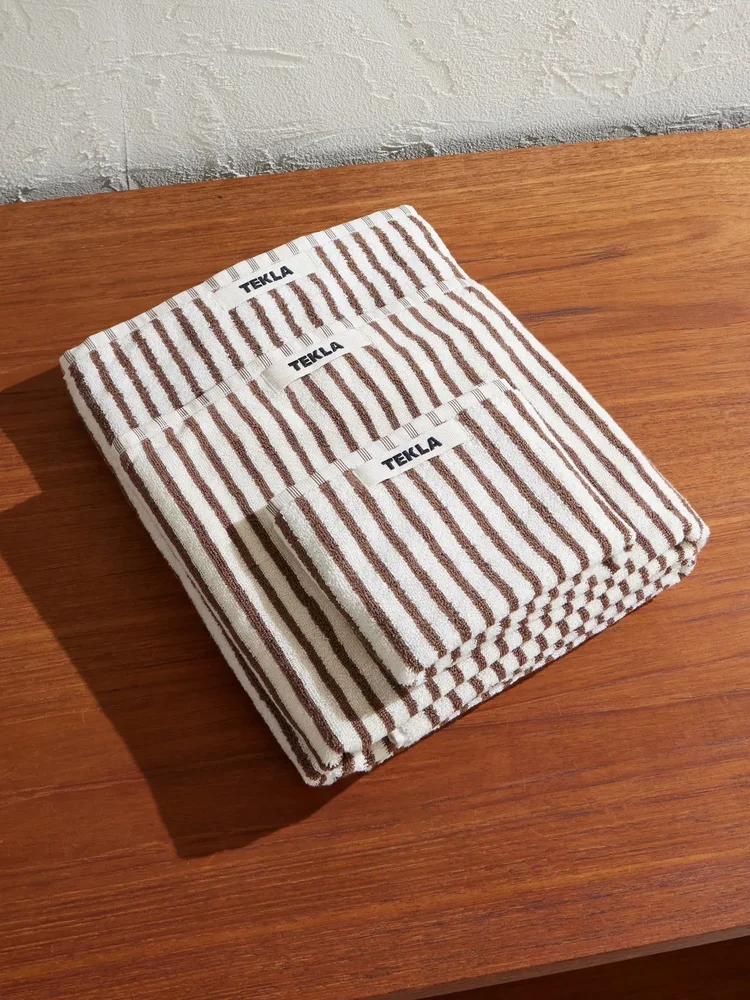 Set of Three Logo-Appliquéd Striped Organic Cotton-Terry Towels