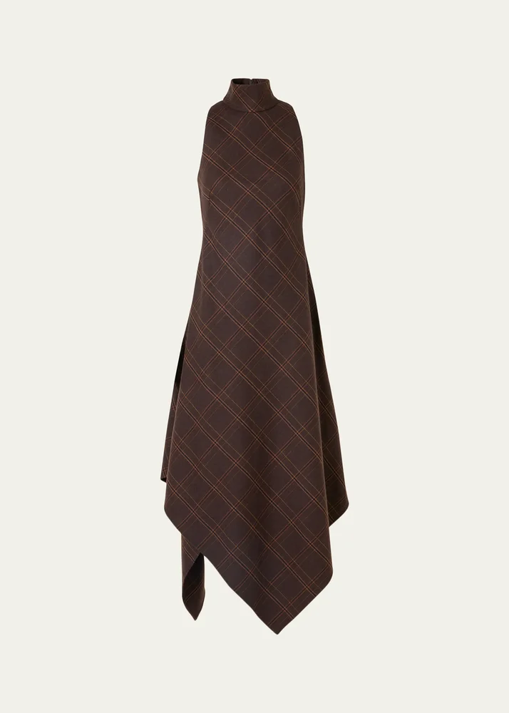 Blanket Check Wool-Blend Flannel Midi Dress