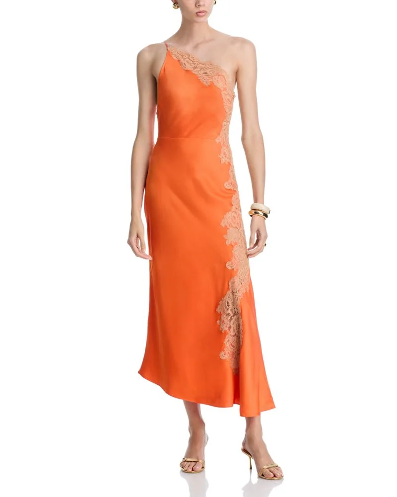 Lou One Shoulder Lace Trim Dress