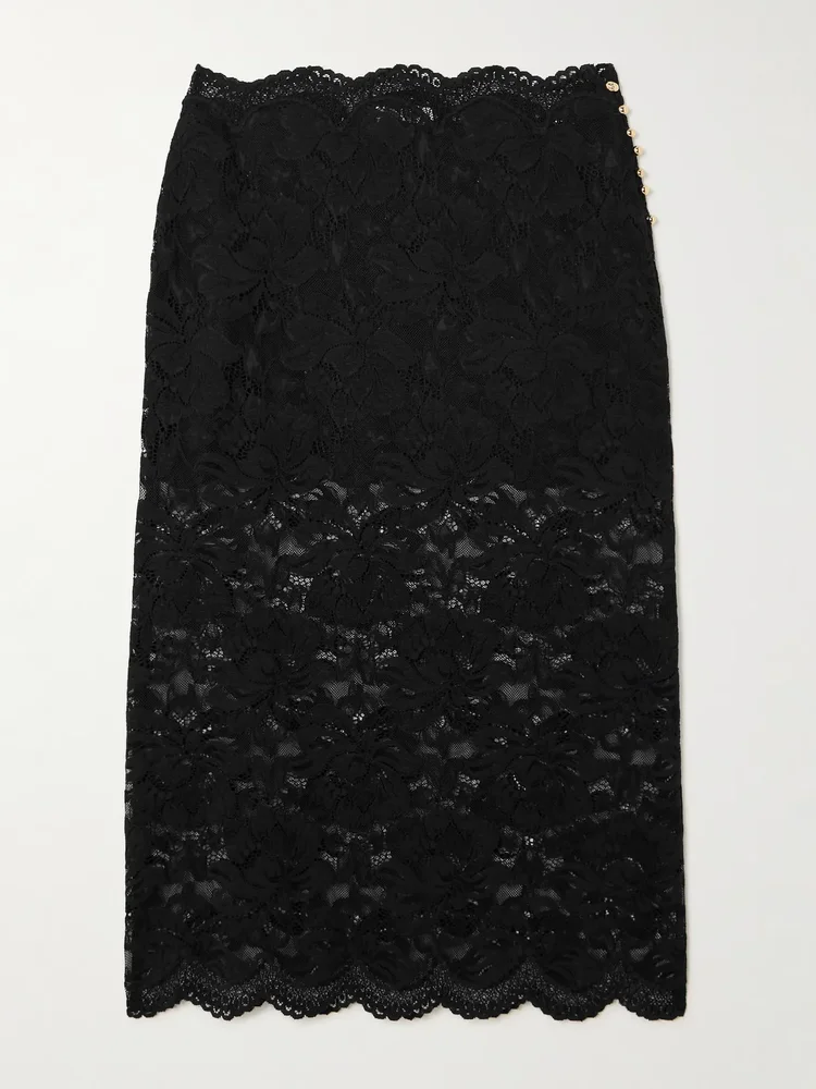 Scalloped lace midi skirt
