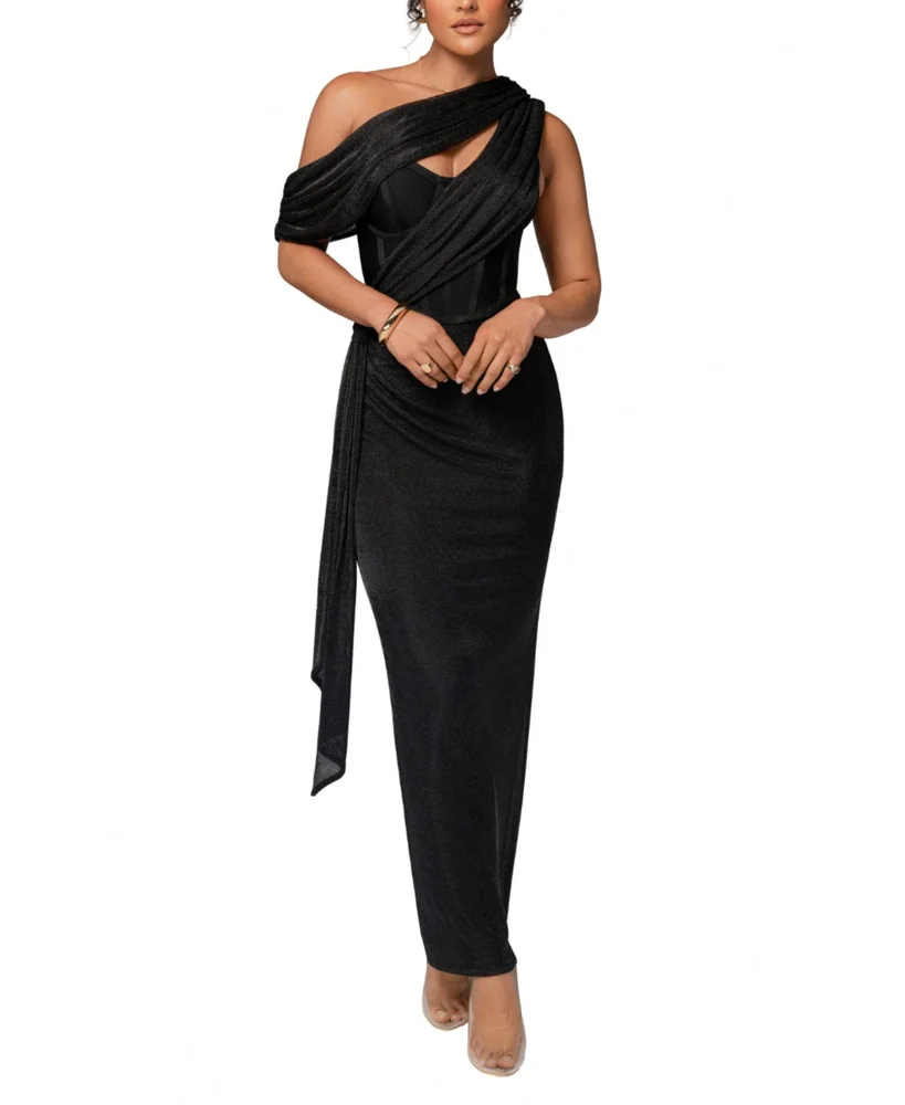 Metallic Celestina Draped Maxi Dress